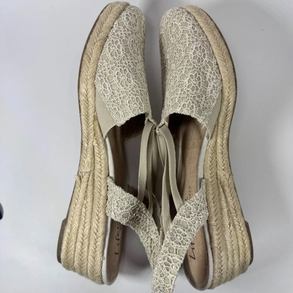 Lifestride Katrina 2 Espadrille wedge black‎ lace Sz 11W slingback Women Sandals